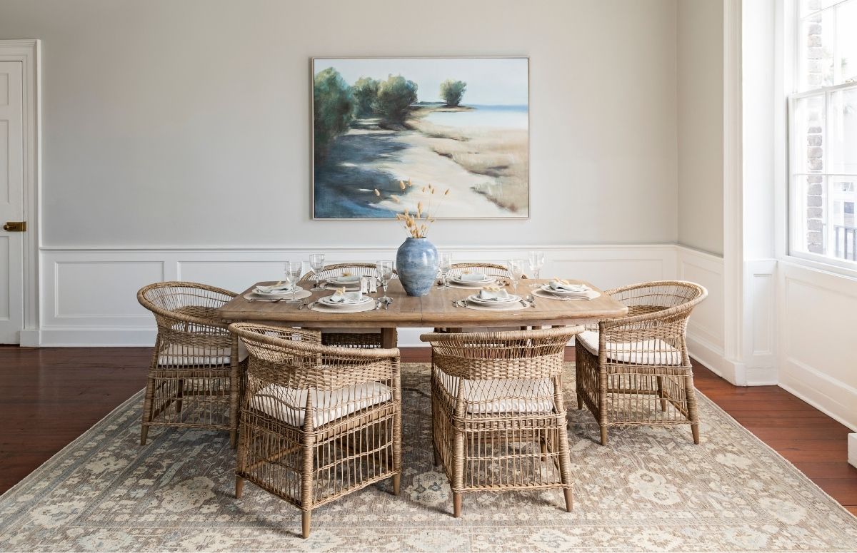 A coastal dining room arrangement styled with pieces from GDC's furniture stores Mt Pleasant SC