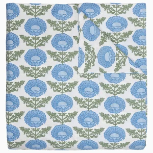 duvet with green and blue floral block print