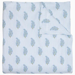 light blue striped duvet with floral sprig pattern