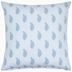 light blue striped pillow sham with floral sprig pattern