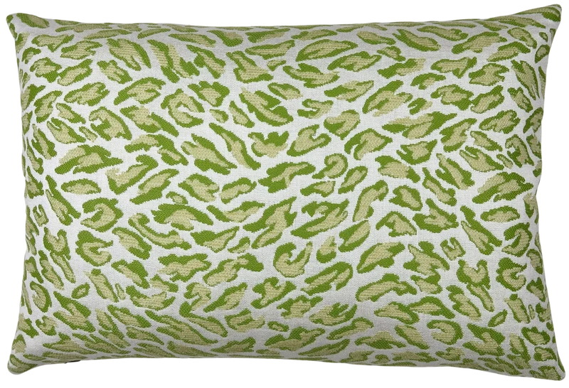 abstract animal print outdoor lumbar pillow in vibrant green tones