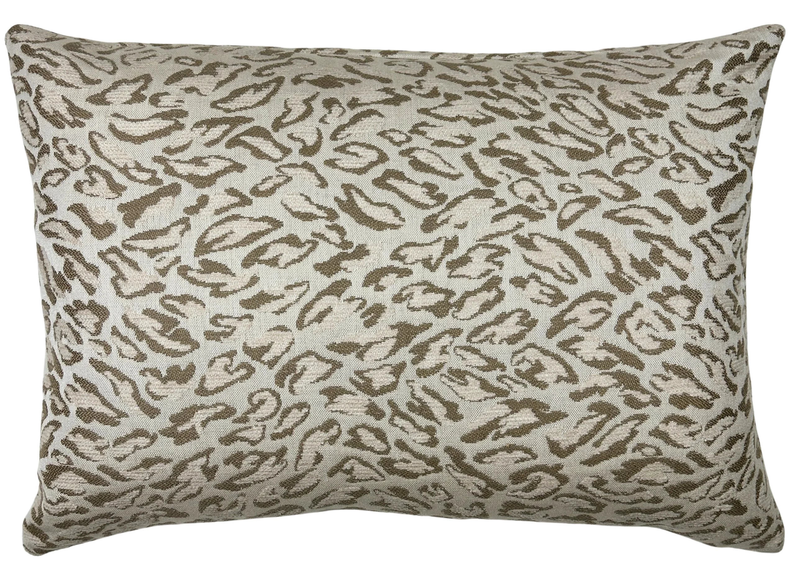 abstract animal print outdoor lumbar pillow in mocha and neutral tones