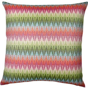 woven geometric stripe pattern outdoor pillow in blue, green, and pink