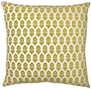 textured block print decorative pillow in chartreuse