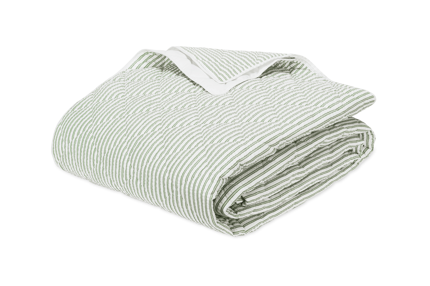 folded quilt in green seersucker