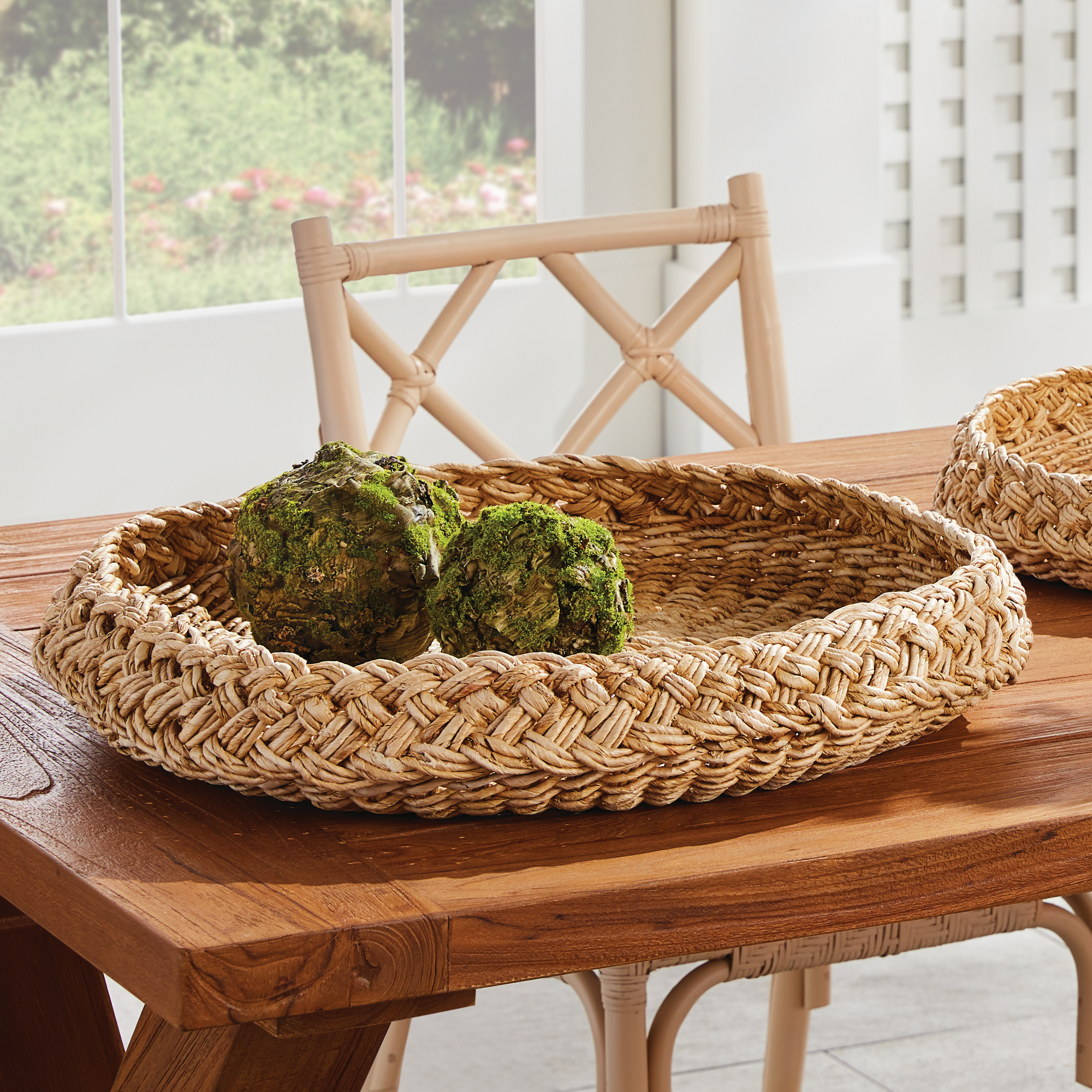 lifestyle picture of braided abaca round tray