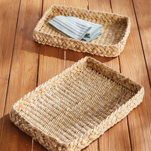 lifestyle image of abaca french braided square trays
