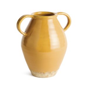 decorative terracotta vase with handles and golden ochre glaze