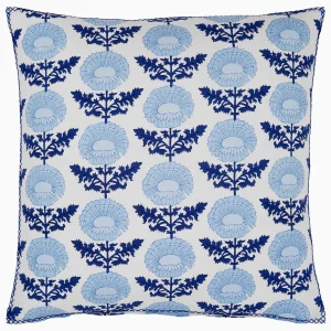 decorative pillow with blue and navy floral block print