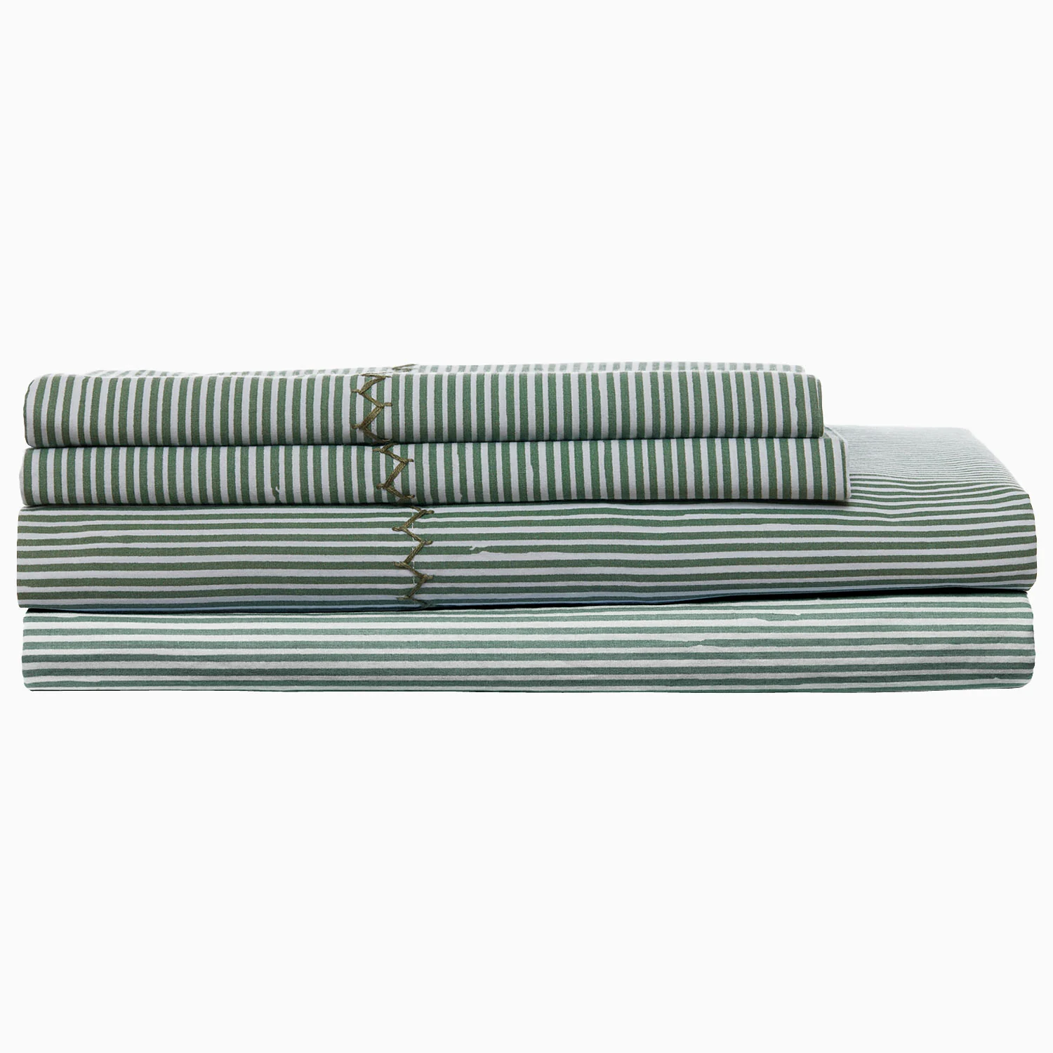block print stripe sheet set in dark sage