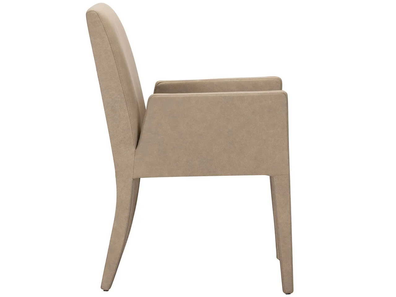 side view of arm chair in light brown leather