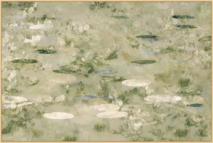 abstract painting of lily pads, sage green, framed giclee