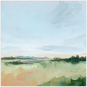 abstract painting of landscape, green and blue, framed giclee