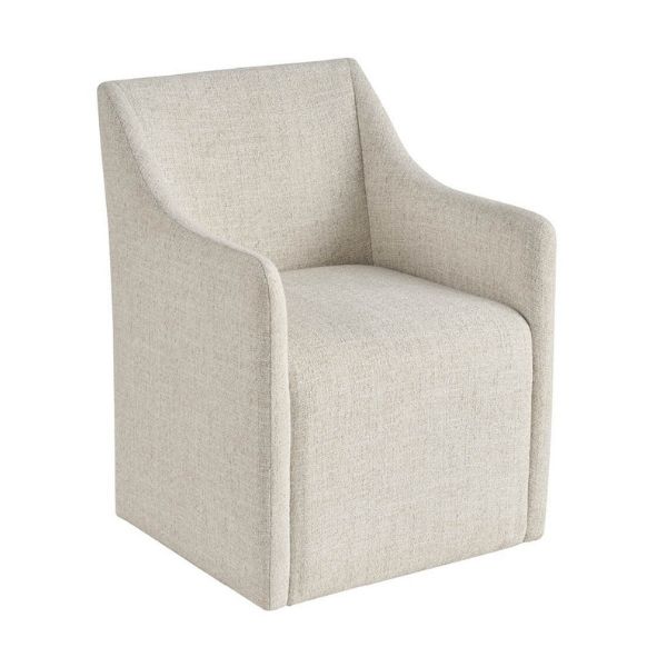 Beige luxury upholstered coastal dining chair with arms