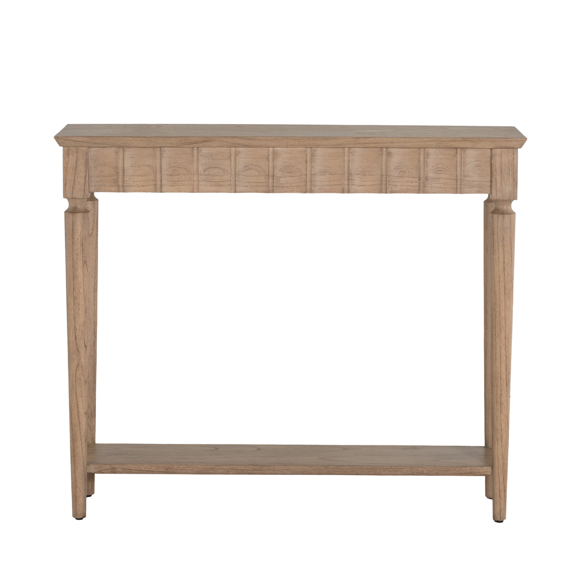 slim console with ribbed design in natural finish