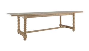 84" dining table with turned legs in light blonde hue