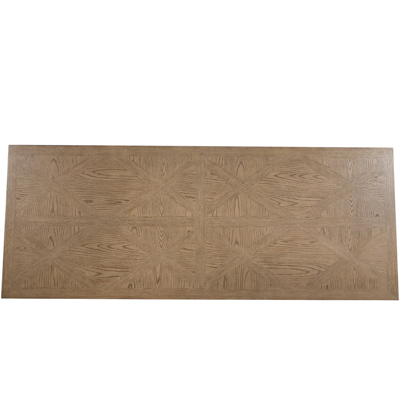 top view of 84" dining table with turned legs in light blonde hue