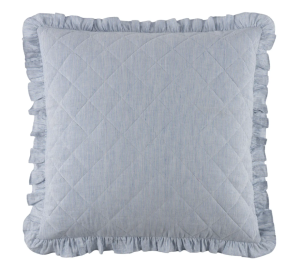 quilted euro sham with ruffled edges in French blue pinstripe