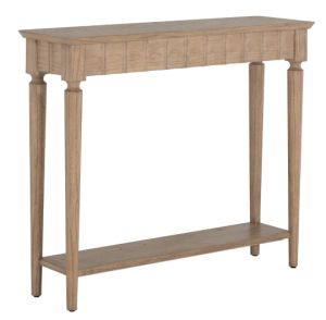 slim console with ribbed design in natural finish