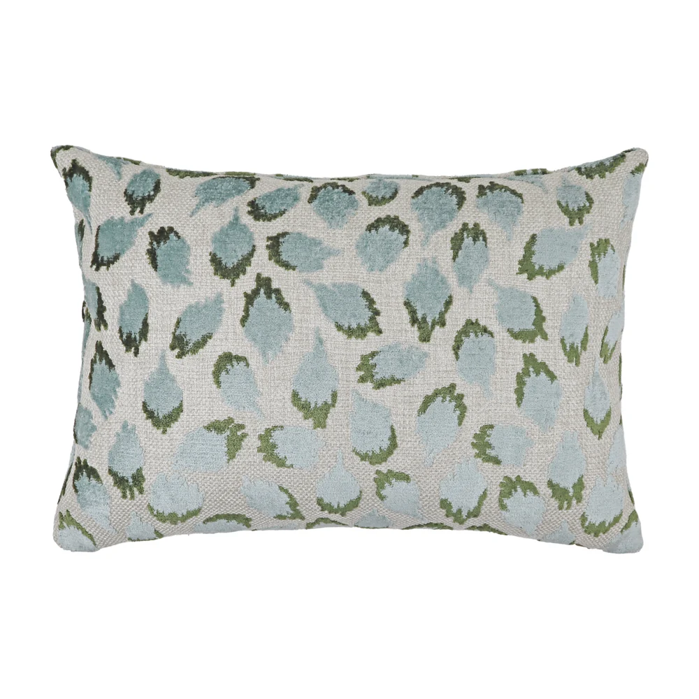 spotted cut velvet decorative pillow in green and aqua