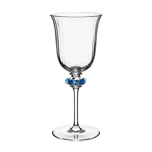 wine glass with tulip shaped silhouette and jewelry-like glass ruffle in blue