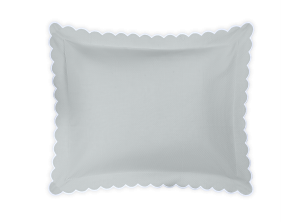 diamond patterned icy blue-grey sham with scalloped edges