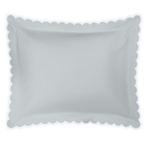 diamond patterned icy blue-grey sham with scalloped edges