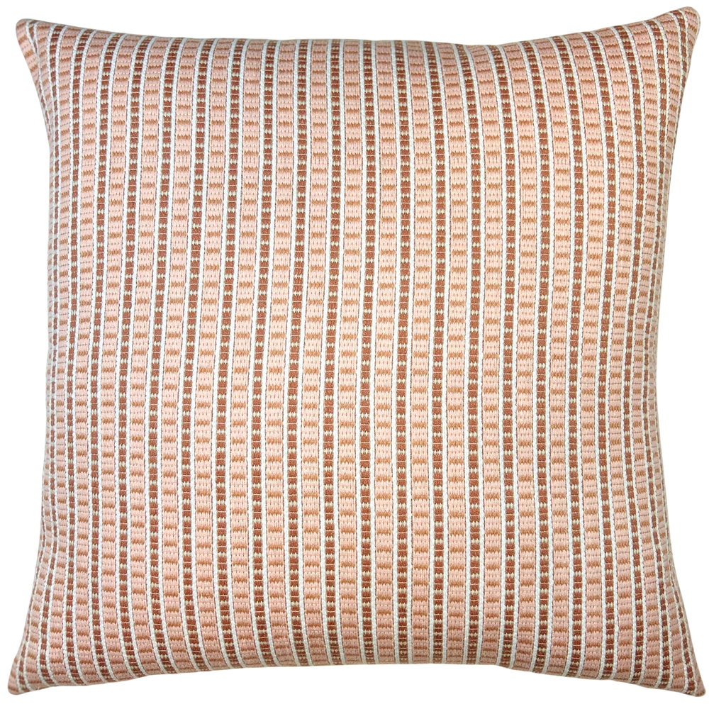 Textured striped throw pillow in rosewater and clay