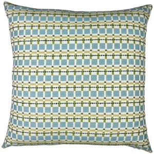 Aqua and green plaid throw pillow with woven windowpane pattern