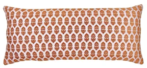 cut velvet block print bolster pillow in light pink and orange