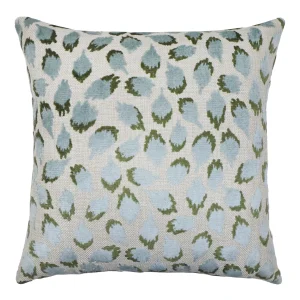 spotted cut velvet decorative pillow in green and aqua