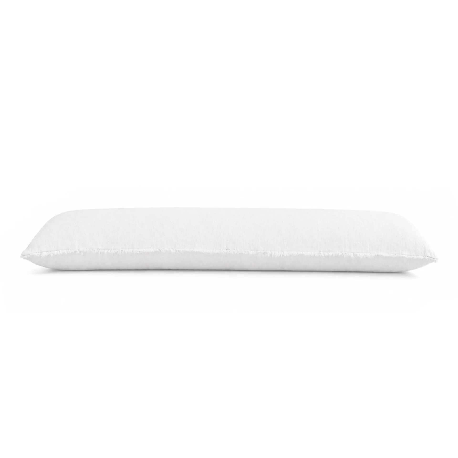 extra long decorative lumbar pillow in white linen with eyelash fringe