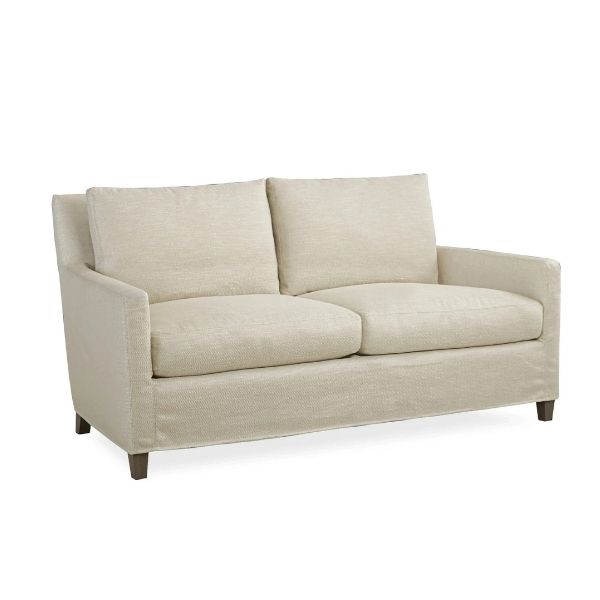 A smaller two-seat sofa style with a classic silhouette, customizable at GDC Charleston furniture stores