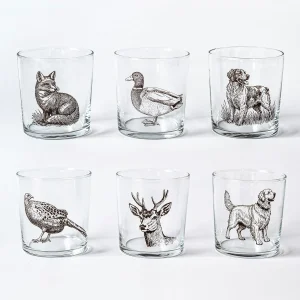 six glass tumblers with wildlife animal prints