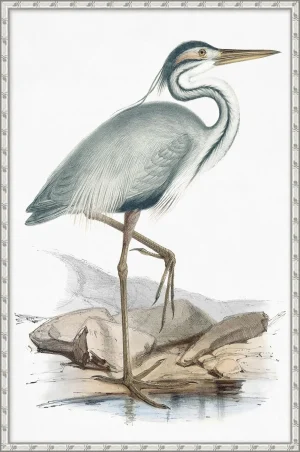 heron picture in silver bamboo frame