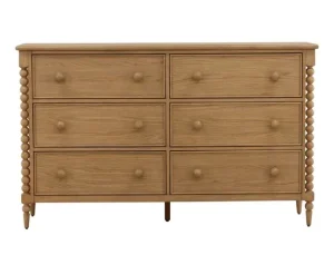 bobbin style dresser with six drawers in a natural finish