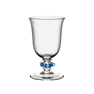 goblet glass with tulip shaped silhouette and jewelry-like glass ruffle in blue