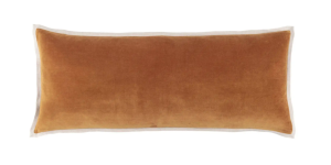 orange velvet bolster pillow with linen flange