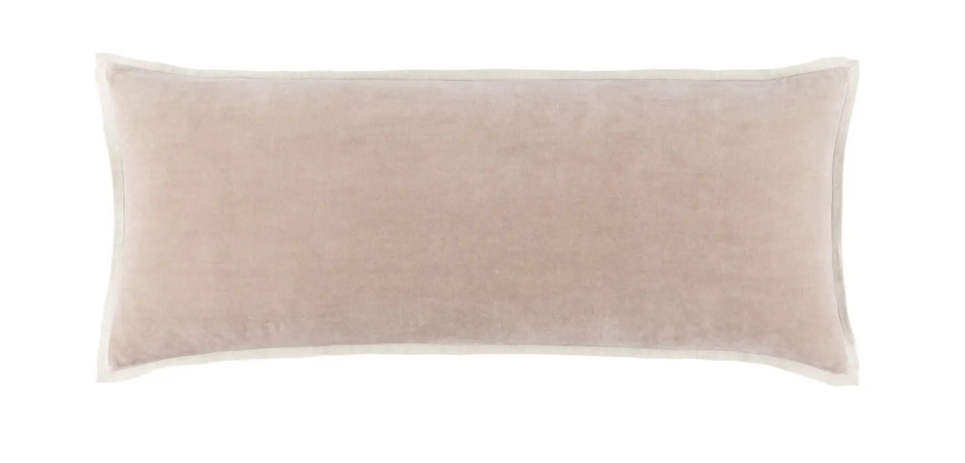 neutral velvet bolster pillow with linen flange