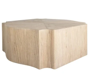 Solid blonde wood coffee table with scalloped corners