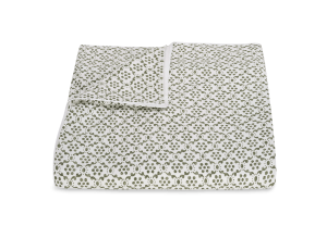 folded duvet with small scale indian block print motif in olive green