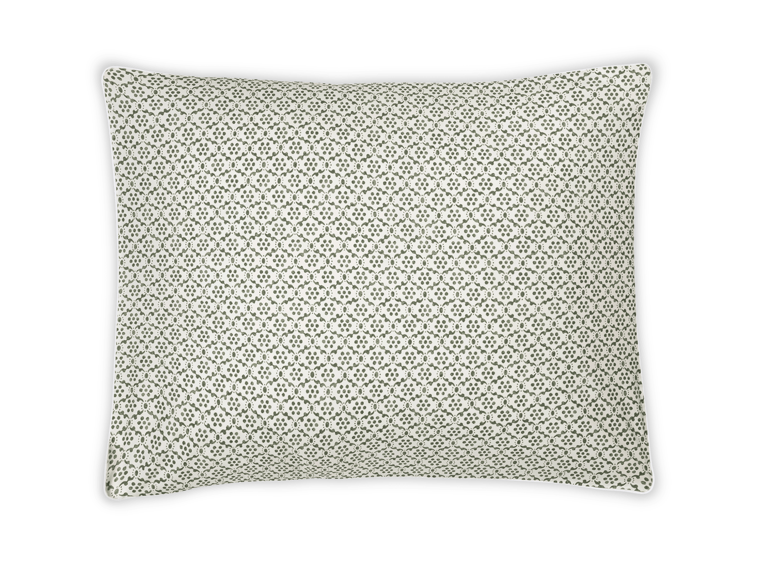 pillow sham with small scale indian block print motif in olive green